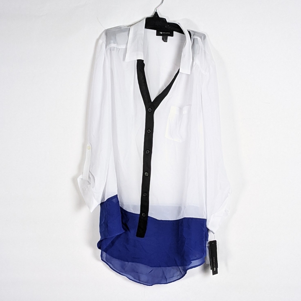 NWT AB Studios block stripe button blouse